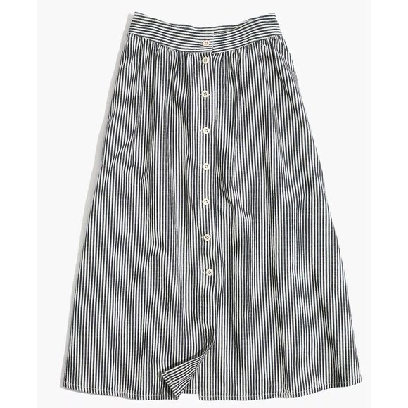 Madewell Dresses & Skirts - Madewell Palisade Button-Front Midi Skirt in Chambray Stripe -Size 8